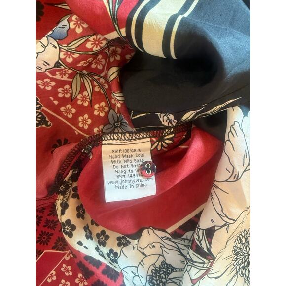 Johnny Was Floral 100% Silk Red Black Patchwork Boho Festival Top Sz XS - Picture 4 of 6